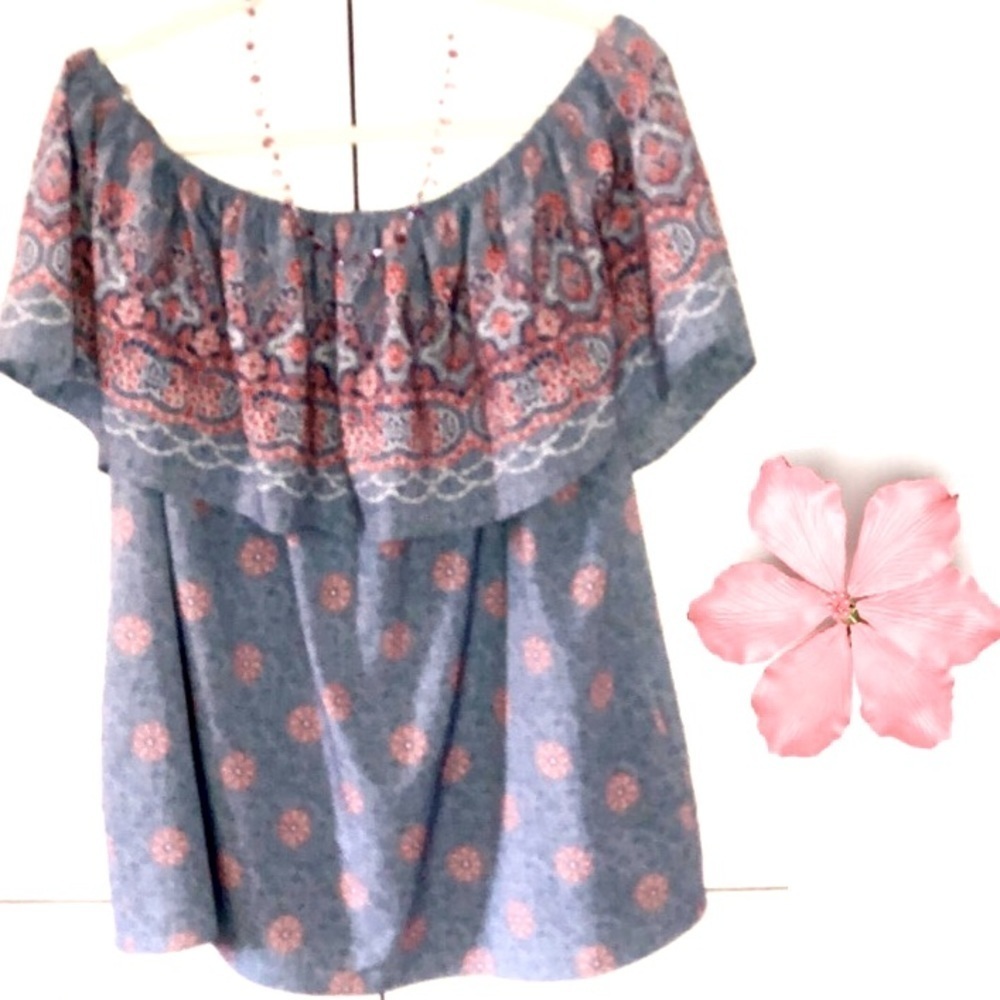 Signature Studio blouse light blue with orange design Large